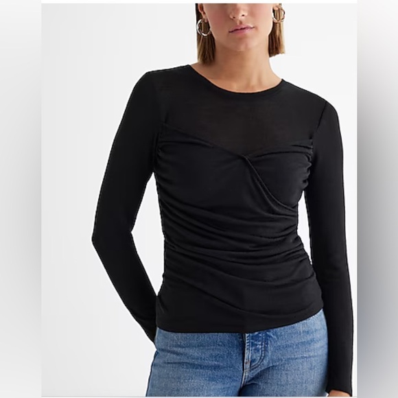 Express Tops - Express Black Fitted Light Weight Crew Neck Wrap Front Tee NWT Size XL